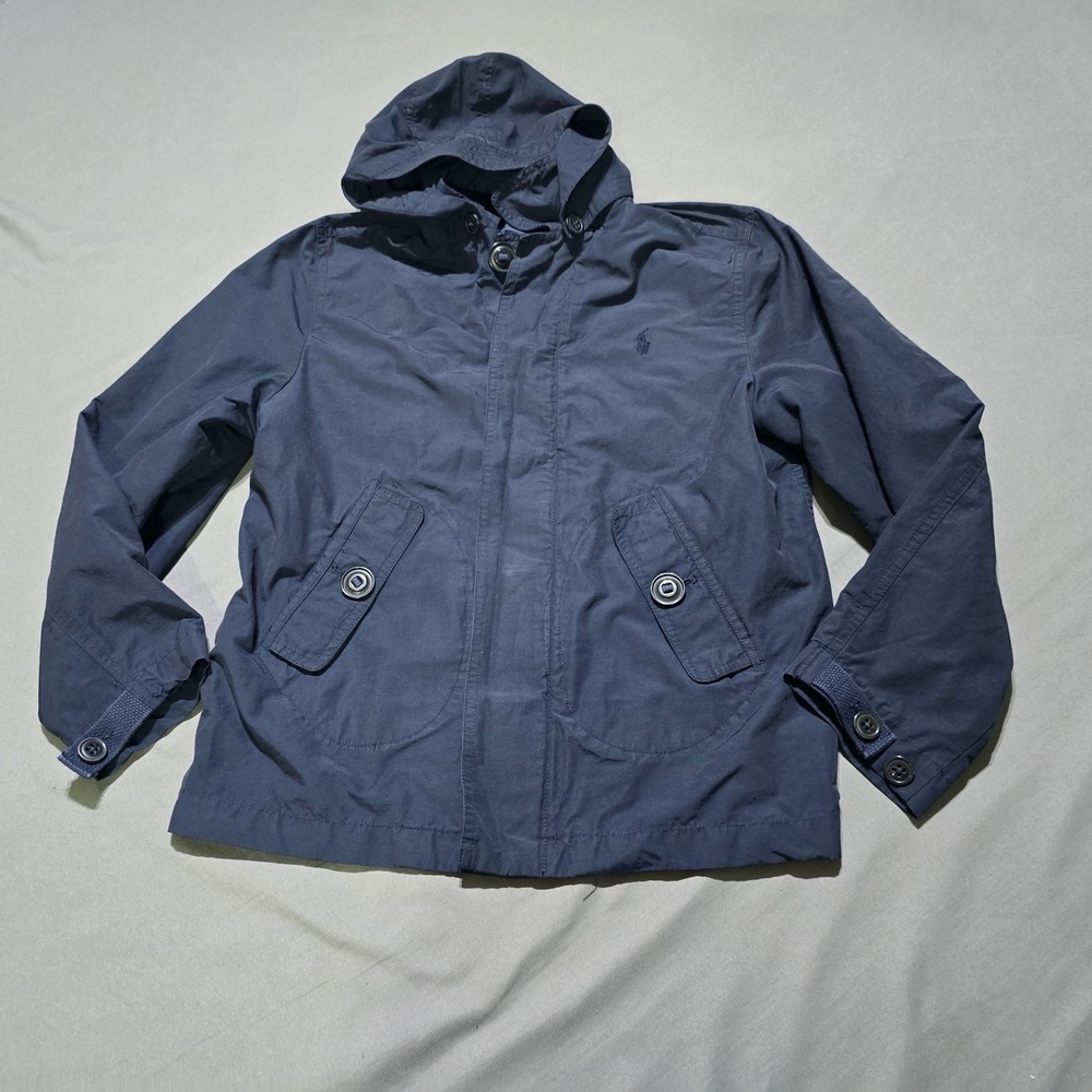 Polo Ralph Lauren Windbreaker Kids Size M 10-12 Navy Blue Hooded Full Zip Jacket
